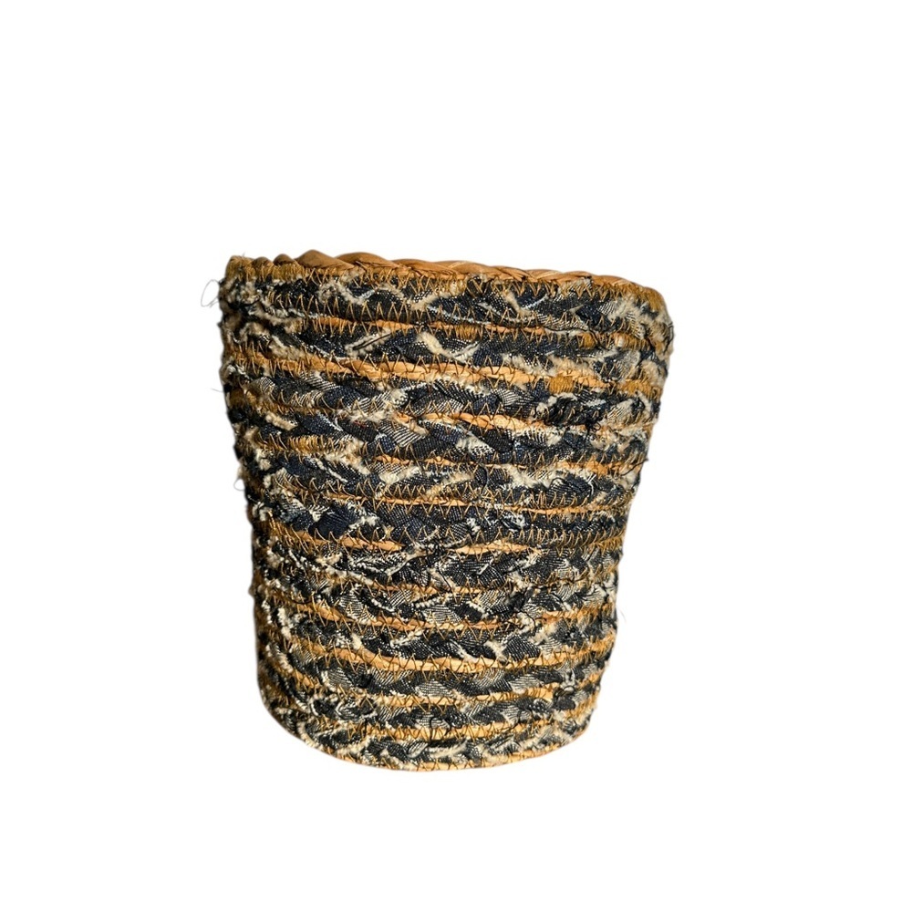 Plant Woven Basket with Black denim and Tan Design